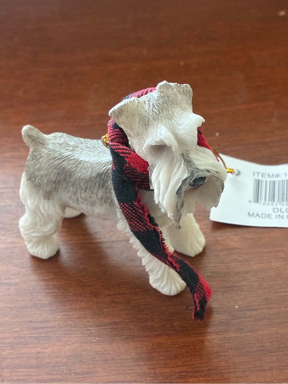 Miniature Schnauzer Dog Ornament with Red & Black Scarf